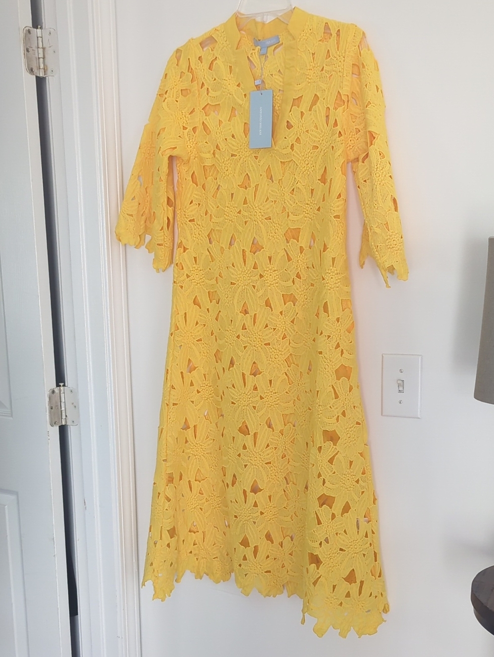 Antonio Melani Yellow Crochet Lace Midi Dress